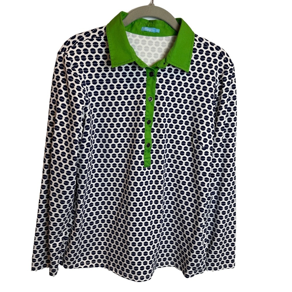 J. McLaughlin Catalina‎ Cloth Navy & White Print Polo Ling Sleeve M
